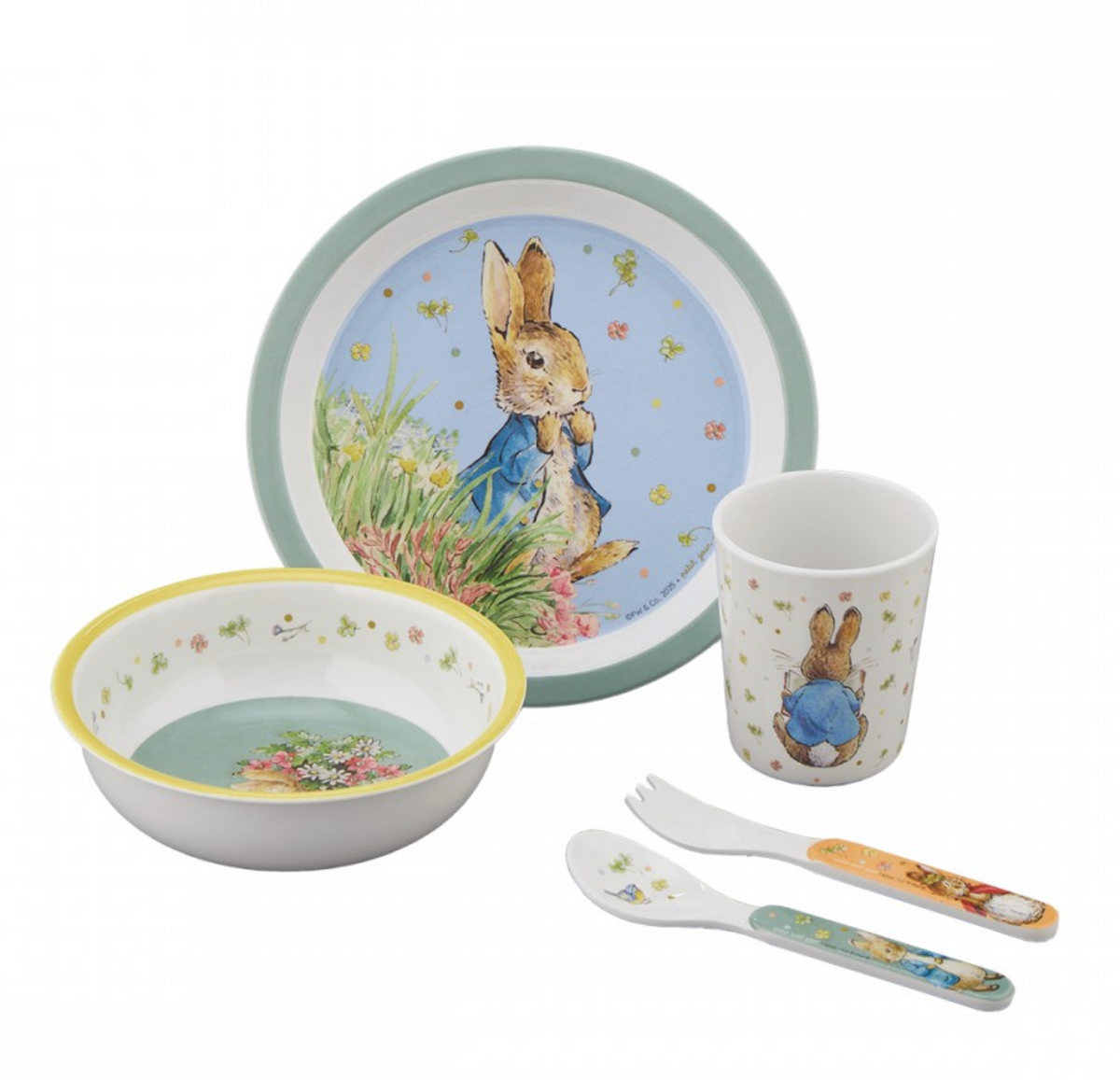 Coffret vaisselle 5 pièces Peter Rabbit vert PETIT JOUR